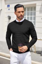 COOFANDY Mens Dress Pullover Sweater Lightweight Waffle Knit Sweater Slim Fit Crewneck Business Casual Sweater - Image 8