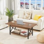 GreenForest Coffee Table with Storage, 39 inch Modern 2-Tier Coffee Tables for Living Room, X-Frame Design Farmhouse Coffee Table Space Saving Living Room Tables, Easy Assembly, Walnut - Image 3