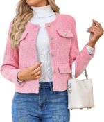 Women's Tweed Blazers Jackets Casual Long Sleeve Button Down Business Short Casual Cropped Coats - Image 2