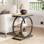 LITTLE TREE 3-Tier End Table, Side Table with Storage Shelves, Small Sofa Side Table for Living Room, Wooden Side End Table with Double Round Metal Legs, Slim Nightstand and Bedside Table, Oak - Image 4