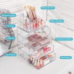 Vtopmart 3 Tier Clear Makeup Organizer with Drawer, Cosmetic Storage for Dresser Countertop and Bathroom Vanity, Beauty Holder for Lipstick Brush Skincare - Image 3