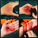 BOBISUKA Demonic Special Effects SFX Halloween Makeup Kit - 5 Colors Bruise Makeup Face Body Painting Palette + Scar Wax with Spatula Tool + Fake Blood Splatter Spray + Fake Blood Cream +Stipple Spong - Image 5