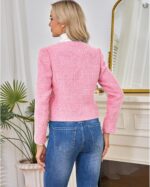 Women's Tweed Blazers Jackets Casual Long Sleeve Button Down Business Short Casual Cropped Coats - Image 6