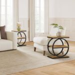 LITTLE TREE 3-Tier End Table, Side Table with Storage Shelves, Small Sofa Side Table for Living Room, Wooden Side End Table with Double Round Metal Legs, Slim Nightstand and Bedside Table, Oak - Image 7