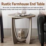 Rustic Farmhouse End Table with Storage Shelf, French Country Accent Side Table for Family, Dinning or Living Room, Small Spaces, Modern, Round, Vintage Grey Finish - Image 6