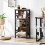 Small Bookshelf,4 Tier Industrial Bookcase with Metal Frame and Backboard,Narrow Rustic Brown Book Shelf,Book case for Small Spaces,Living Room,Bedroom and Home Office - Image 4