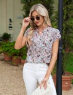 Blooming Jelly Women's Dressy Casual Tops Business Work Blouses White Button Down Shirts Cap Sleeve V Neck Tshirt - Image 4