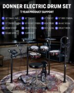 Donner DED-200 MAX Electronic Drum Set with Industry Standard Mesh Heads, 10'' Snare, 8“ Tom, 10'' Tom, 12'' Crash, 450+ Authentic Sounds for Optimal Performance and Feel NEW - Image 8