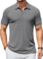 COOFANDY Men's Textured Polo Shirts Short Sleeve Slim Fit Casual Button Polo T-Shirt Summer Collared Golf Shirt - Image 2