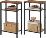 Hoctieon 2-Set 3 Tier End Table, Telephone Table Set of 2, Tall Side Table with Storage Set of 2, Small Nightstand for Small Spaces, Metal Frame, for Living Room, Bedroom, Sofa Couch, Rustic Brown - Image 2