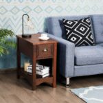 Giantex End Table with Drawer Set of 2, Retro Narrow Side Table, Nightstand with Solid Wood & Storage Shelf, Bedside Table for Living Room Bedroom Small Space Home Office (2, Walnut) - Image 3