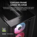 CORSAIR 4000D RS ARGB Frame Modular Mid-Tower ATX PC Case – High Airflow, 3X Pre-Installed RS ARGB Fans, InfiniRail™ Fan Mounting System, ASUS BTF, MSI Project Zero, Gigabyte Project Stealth – Black - Image 3