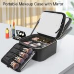 Relavel Travel Makeup Bag With LED Mirror, Cosmetic Train Case with Light up Mirror, Portable Makeup Artist Organizer Bag with Adjustable Dividers, Makeup Brush Holder Storage, Black - Image 3