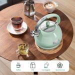 Tea Kettles Stovetop, 2.64 Quart Induction Whistling Tea Kettles Food Grade Stainless Steel Teapots with Cool Touch Handle Mint Green - Image 7