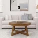 Plank+Beam Classic Round Coffee Table, 36" Farmhouse Coffee Table, Mini Center Tables for Small Spaces, Small Living Space Tea Table, Pecan Wirebrush - Image 4