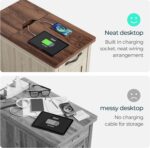 LINSY HOME Farmhouse End Table with Charging Station, Narrow Side Table for Living Room, Sofa Side Table with Drawer and Storage Cabinet, Small Nightstand for Home Office - Image 5