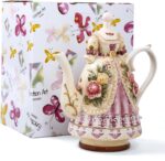 Large Ceramic Teapot and Coffee Pot with Lid, 3D Embossed Victoria Pink Rose Flowers Decorative Teapot(Red） - Image 9