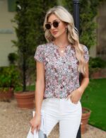 Blooming Jelly Women's Dressy Casual Tops Business Work Blouses White Button Down Shirts Cap Sleeve V Neck Tshirt - Image 7