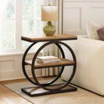LITTLE TREE 3-Tier End Table, Side Table with Storage Shelves, Small Sofa Side Table for Living Room, Wooden Side End Table with Double Round Metal Legs, Slim Nightstand and Bedside Table, Oak - Image 2