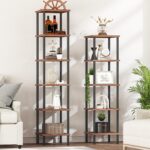 HOOBRO 6-Tier Corner Shelf, Corner Square Rack Display Shelf, Tall Storage Rack Plant Stand, Bookcase for Small Spaces, Living Room, Home Office, Kitchen, Rustic Brown and Black BF55CJ01 - Image 5