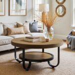 Tribesigns Round Coffee Table, 2-Tier Modern Wood Circle Center Table with Storage Shelf and Metal Frame, 31.5" Farmhouse Accent Cocktail Table for Living Room, Small Space, Brown - Image 7