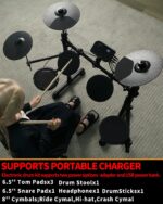 AODSK Electric Drum Set for Beginner Kids with 150 Sounds,4 Quiet Drum Pads,2 Pedal,Throne,Sticks,Electronic Drum with Headphone,AED-400 - Image 3
