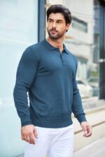 COOFANDY Mens Knit Polo Shirts Casual Long Sleeve Classic Polo Shirts Button Down Golf Shirts - Image 9