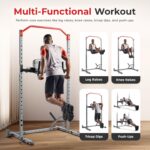 Sunny Health & Fitness Power Cage Squat Rack Upgrade Attachments, Dip Bar, Plate Bar Holder, Belt Squat, J Hook, Lat, Adapter, U Ring, Pull Up Bar, Landmine, Captain's Chair, Tricep Rope For Home Gym - Image 3