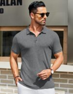 COOFANDY Men's Textured Polo Shirts Short Sleeve Slim Fit Casual Button Polo T-Shirt Summer Collared Golf Shirt - Image 3
