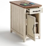 LINSY HOME Farmhouse End Table with Charging Station, Narrow Side Table for Living Room, Sofa Side Table with Drawer and Storage Cabinet, Small Nightstand for Home Office - Image 2