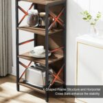 Small Bookshelf,4 Tier Industrial Bookcase with Metal Frame and Backboard,Narrow Rustic Brown Book Shelf,Book case for Small Spaces,Living Room,Bedroom and Home Office - Image 6