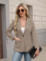 ELLEVEN 2025 Women's Houndstooth Plaid Blazers with Embroidered Collar, Business Casual Work Office Jacket with Pockets - Image 4