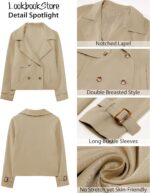 LookbookStore Cropped Trench Coat for Women Double Breasted Long Sleeve Work Office Business Casual Fall Short Jackets - Image 5