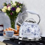 VQ Laura Ashley China Rose 3L Stainless Steel Tea Kettle Stovetop Whistling Teapot for Induction, Gas Hob or others. Silicon Coated Cool Handle & Push Button Mechanism Vintage Stove Top Kettle - Image 3