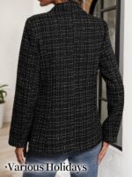 Mina Self 2025 Fall Women's Tweed Plaid Blazer Jacket - Fully Lined Fashion Business Casual Lapel Elegant Coat with Pockets - Image 6