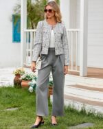 Cropped Tweed Blazer Jackets for Women Elegant Slim Collarless Business Casual Outfits - Image 3