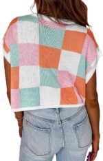 Saodimallsu Womens Cap Sleeve Crop Tops Summer Color Block Going Out Crew Neck Knit Trendy Casual Sweater - Image 5