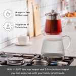Karaca Keops Turkish Teapot with Infuser and Lid (450 ml Tea Pot & 1500 ml Induction Kettle) - Borosilicate Glass Teapot Set for Stovetops - Clear Tea Maker with 10-15 Cups Capacity - Image 6