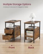 VASAGLE Side Table with Charging Station, Narrow End Table with 2 Drawers, Slim Nightstand and Bedside Table with Storage, for Small Spaces, Rustic Brown + Black - Image 6