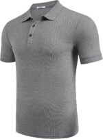 COOFANDY Men's Textured Polo Shirts Short Sleeve Slim Fit Casual Button Polo T-Shirt Summer Collared Golf Shirt - Image 8