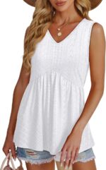 OFEEFAN Womens Tank Tops 2025 Flowy Peplum Tops for Women Dressy Sleeveless V Neck Babydoll Tank Tops - Image 3