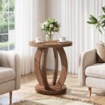 Tribesigns End Table, Round Side Table with Storage, Farmhouse Nightstand Bedside with Round Tabletop, Accent End Table for Living Room Bedroom Small Space, Wooden Accent Furniture (2, Brown) - Image 7
