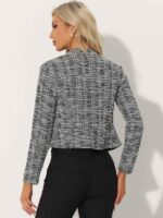 Allegra K Vintage Tweed Jackets for Women's Stand Collar Business Open Front Cropped Blazer Jacket - Image 4