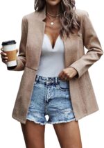 utcoco Womens Business Coat Open Front Blazer Long Sleeve Notch Stand Collar Work Office Dressy Jacket - Image 2