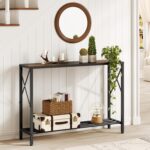 Tajsoon Console Table 41.8”, 2-Tier Industrial Entryway Table, Narrow Entrance Sofa Table with Shelves, Hallway, Living Room, Foyer, Corridor, Office, Rustic Brown and Black - Image 9