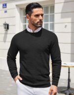 COOFANDY Mens Dress Pullover Sweater Lightweight Waffle Knit Sweater Slim Fit Crewneck Business Casual Sweater - Image 5