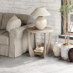 Rustic Farmhouse End Table with Storage Shelf, French Country Accent Side Table for Family, Dinning or Living Room, Small Spaces, Modern, Round, Vintage Grey Finish - Image 3