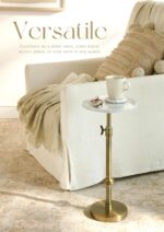 Adjustable-Height Marble Drink Table - 10x10x22-30, White Marble & Antique Brass, Modern Round End Table, Side Table with Pedestal Stand for Small Spaces, Vintage Metal Martini Cocktail Accent - Image 6