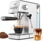Espresso Machine with Steam Milk Frother,20 Bar Stainless Steel Coffee Maker for Latte & Cappuccino,Detachable Water Tank/Drip Tray, Hot Water Function for Home & Office Use - Image 2