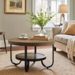 Tribesigns Round Coffee Table, 2-Tier Modern Wood Circle Center Table with Storage Shelf and Metal Frame, 31.5" Farmhouse Accent Cocktail Table for Living Room, Small Space, Brown - Image 6
